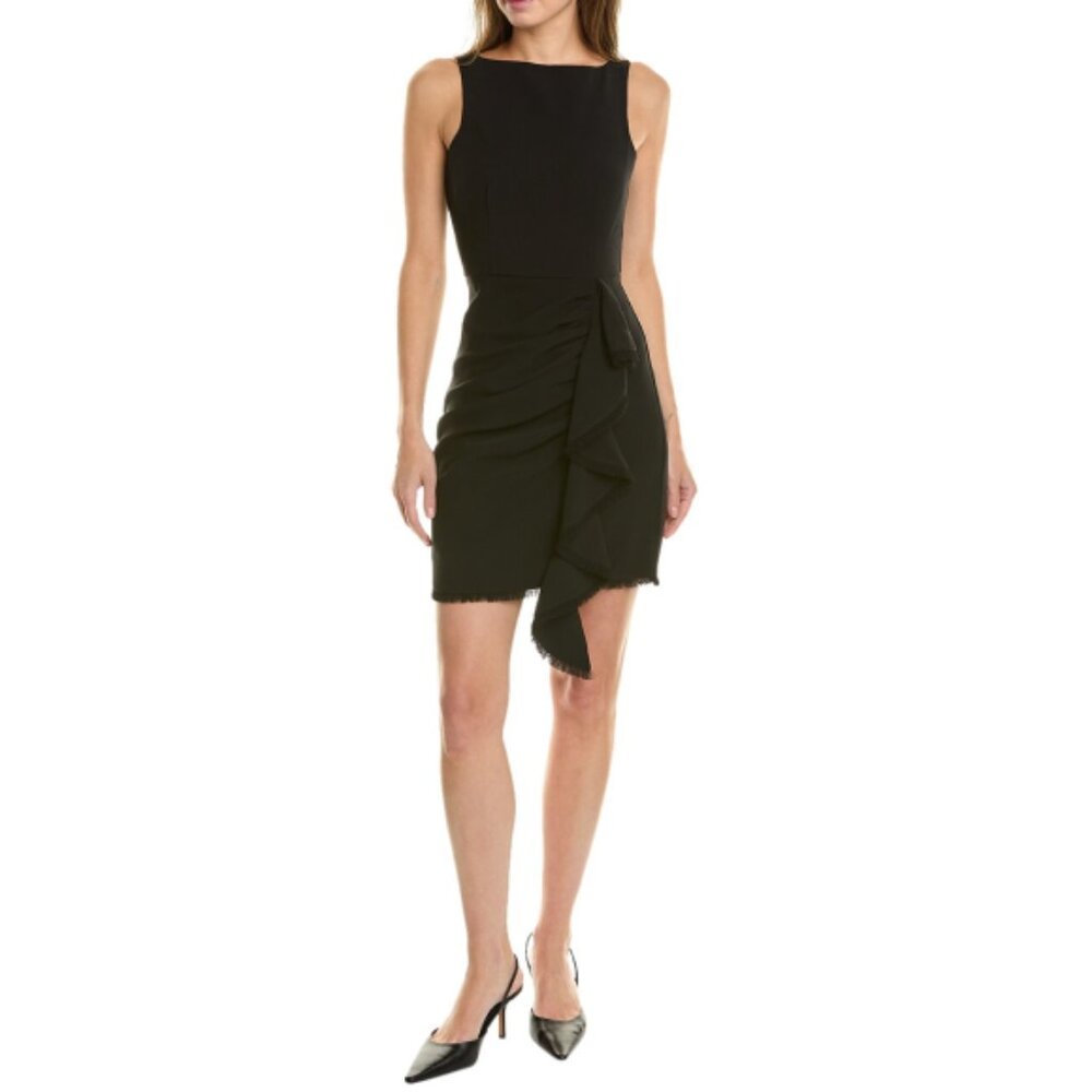 CINQ À SEPT 'Bethel' Sleeveless Ruched Crepe Mini-Dress, Black